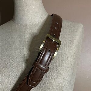 Brown leather belt vintage brass tone buckle
